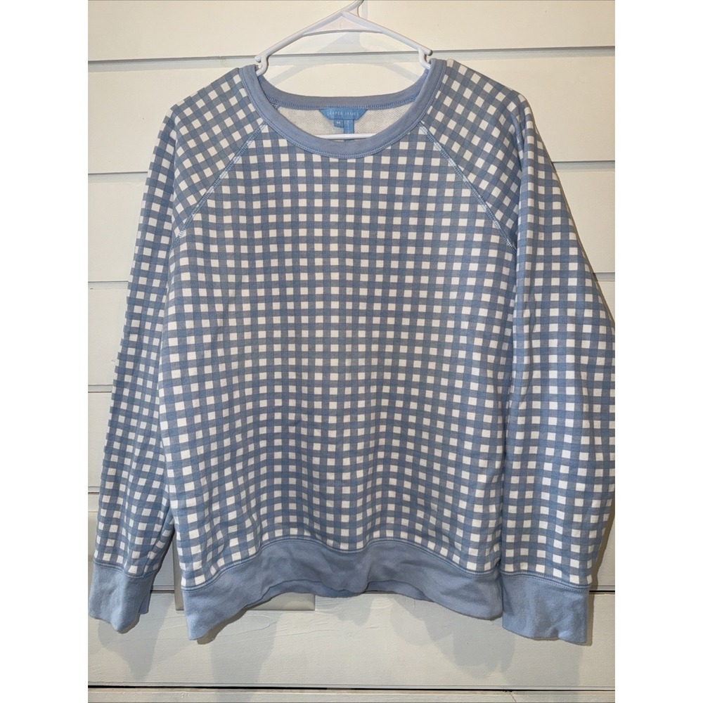 Draper James Natalie Gingham Crewneck Sweatshirt Blue/white White Medium GW995